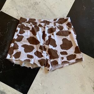 Cow Print Denim Shorts